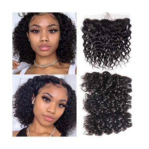 RUIXIAN Brazilian Virgin Water Wave 3 Bundles with Closure 100% Unprocessed