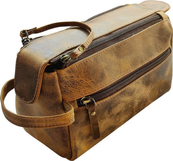 Rustic Town Buffalo Leather Toiletry Bag : Vintage Travel Shaving & Dopp Kit