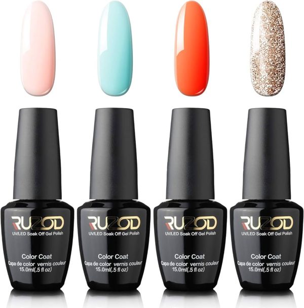 Ruzod Gel Nail Polish, Four Luxury Soak Off Nail Gel Polish Color Coat Collection