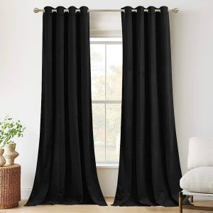 RYB HOME Black Velvet Curtains for Bedroom