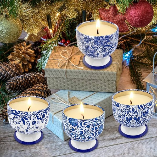 Scented Candles Blue & White Gift Set - 4 Pack Fragrance Soy Wax Candle