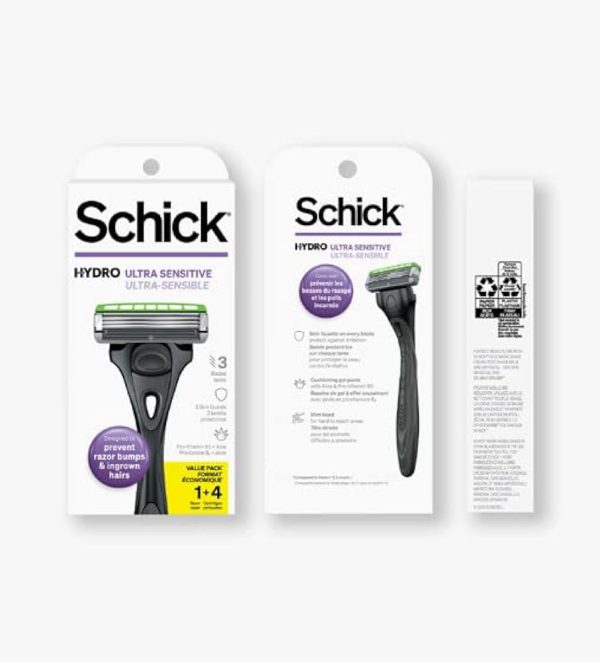 Schick Hydro Slim Head Razor for Men – Sensitive Skin Razor with 4 Blades & Soothing Gel Pools