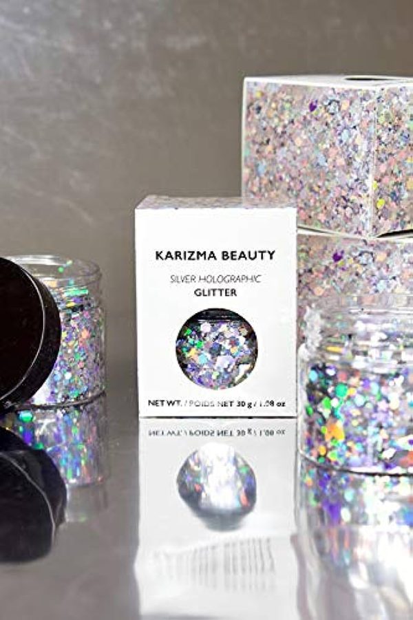 Silver Holographic Chunky Glitter ✮ Large 30g Jar KARIZMA BEAUTY