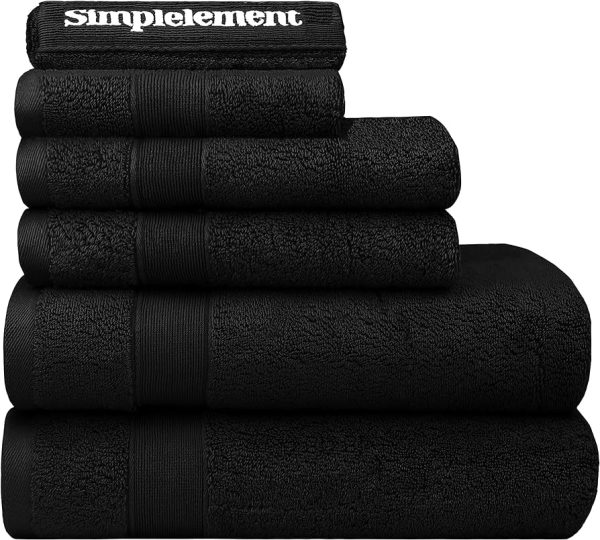 Simplelement 6-PCS Towel Set 100% Combed Cotton