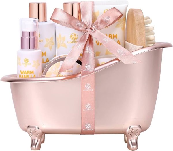 Spa Luxetique Bath Spa Gift Basket Vanilla Fragrance, Luxury 8pc Gift Baskets