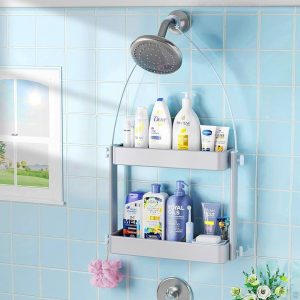 Stable Shower Caddy over Shower Head with Adjustable Height