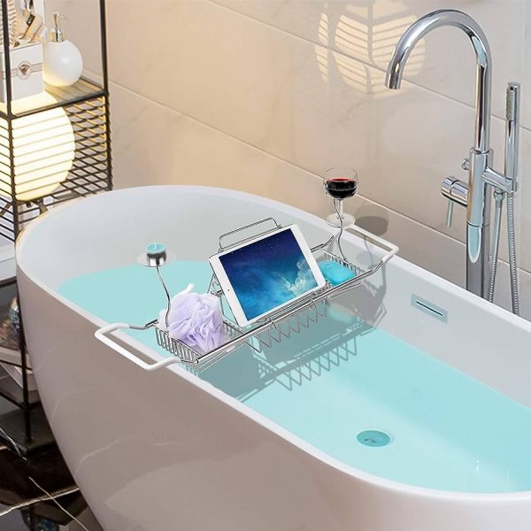 Stainless Steel Bathtub Caddy Tray Expandable Bath Organizer