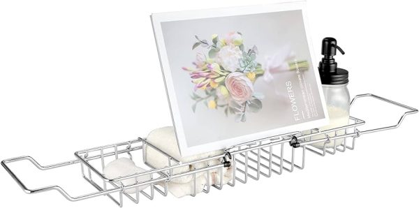 Stainless Steel Shower Caddy Tray with Removable Book Holder