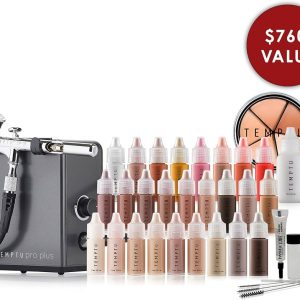 Temptu Pro Plus Deluxe Airbrush Kit – Professional Makeup Set with Compressor, Airbrush Gun & Full Accessories