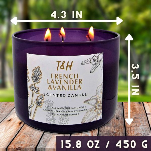T&H French Lavender & Vanilla Candle Aromatherapy Relaxation Handmade