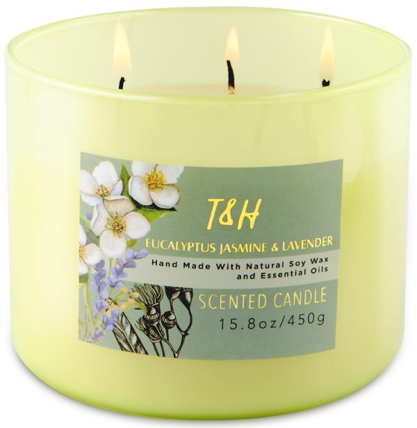T&H Stress Relief Aromatherapy Candles 3 Wick Pure Soy Wax Scented Candle