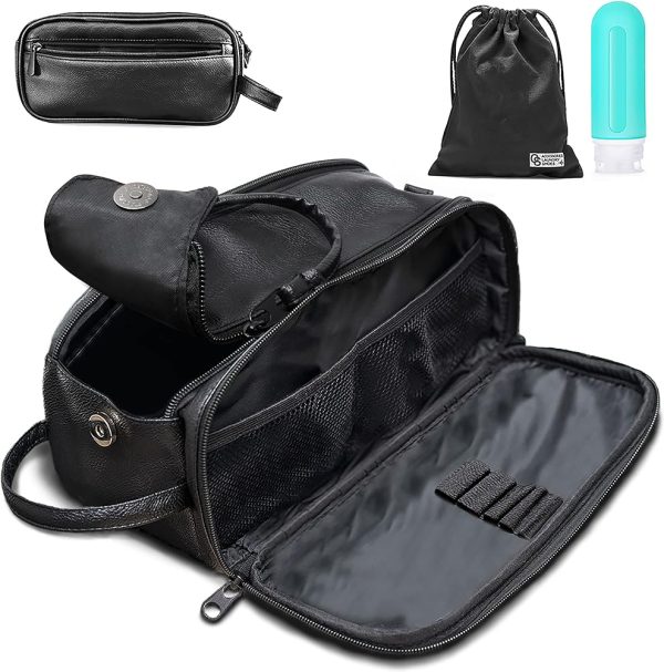 Travel Toiletry Bag for Men or Women - Leather Dopp Kit &