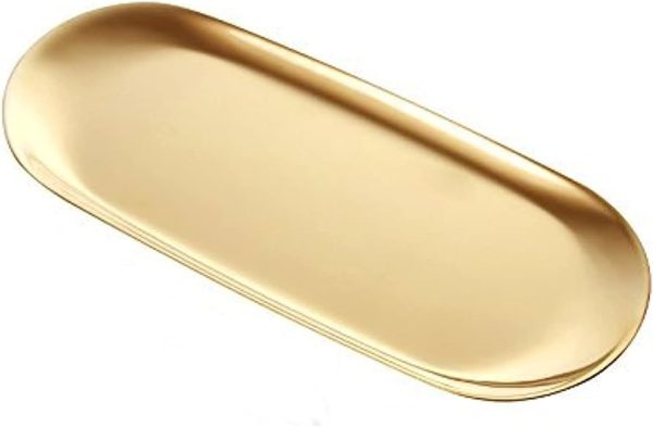 Trays Cosmetics Jewelry Organizer, Gold, Oval