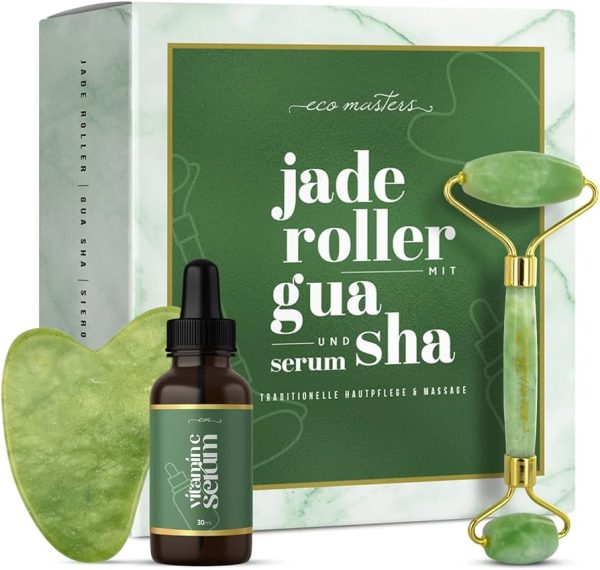 Treats For The Face Tm - Jade Roller with Vitamin C Serum Skincare Set