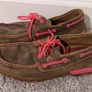Twisted X Women's Boat Shoe Leather Driving Moccasins, Bomber/Pink