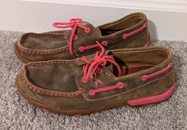 Twisted X Women's Boat Shoe Leather Driving Moccasins, Bomber/Pink