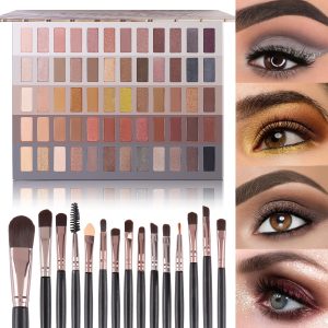 UCANBE 60 Colors Naked Eyeshadow Palette + 15Pcs Makeup Brush Set