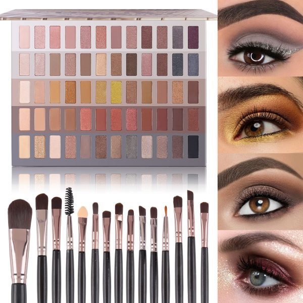 UCANBE 60 Colors Naked Eyeshadow Palette + 15Pcs Makeup Brush Set
