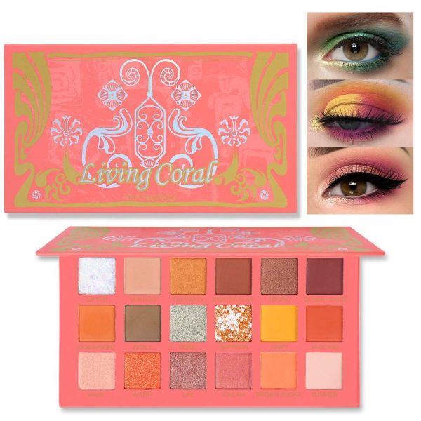 UCANBE Coral Eyeshadow Palette, High Pigment 18 Color Matte Shimmer Glitter