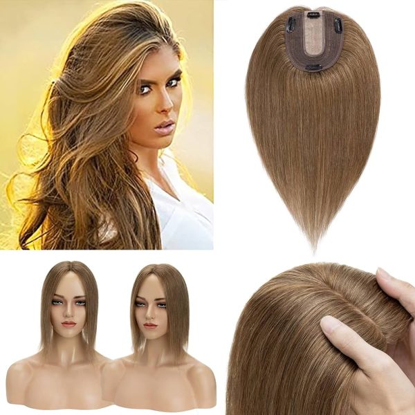 Ugeat 8inch Mono Topper Hair Piece for Hair Loss 100% Real Hair Invisible Hairpiece