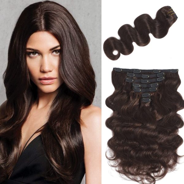 Urbeauty 16" Wavy Clip in Hair Extensions Dark Brown
