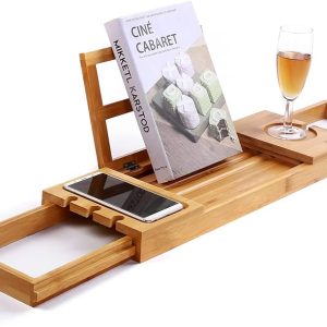 Utoplike Bamboo Bathtub Caddy Tray Bath Tray for Tub