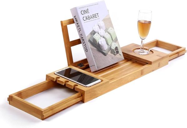 Utoplike Bamboo Bathtub Caddy Tray Bath Tray for Tub