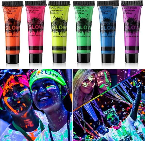 UV Glow Blacklight Face and Body Paint 0.34oz - Set of 6 Tubes