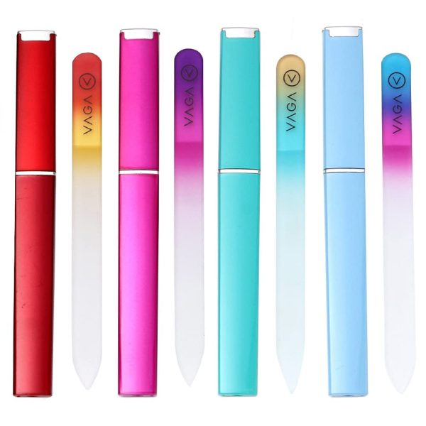 VAGA Premium Set Of 5 Crystal Nail Files Rainbow Colors In A Pouch