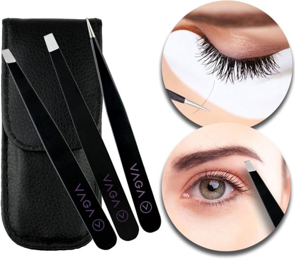 VAGA Set of 3pcs Precise Tweezers, Made of Stainelss Steel