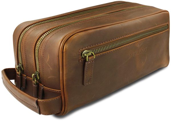 Velino Handmade Genuine Buffalo Leather Unisex Toiletry Bag Travel