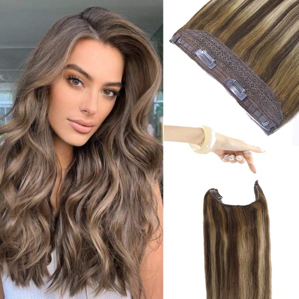 VeSunny 16inch Halo Hair Extensions Human Hair Color #4 Dark Brown Mixed