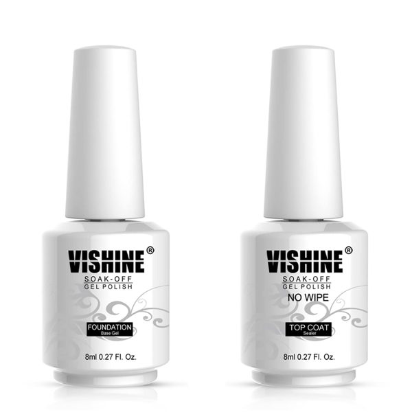 Vishine 15ml No Wipe Top Coat Base Coat Gel Nail Polish Soak Off UV LED