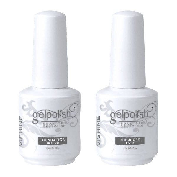 Vishine Long Lasting Soak Off Nail Polish Base + Top Coat Set Gel 15ml