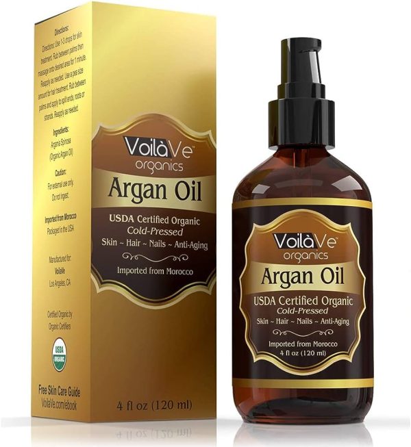 VoilaVe USDA and ECOCERT Pure Organic Moroccan Argan Oil for Skin