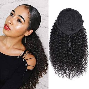 VTAOZI Curly Human Hair Drawstring Ponytail Extension for Black Women