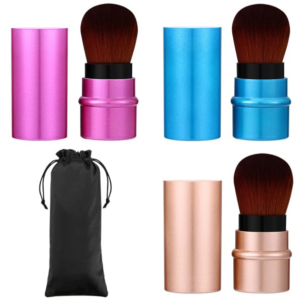 Vtrem Kabuki Brush Retractable 2 PCs Silver Brown Professional Travel