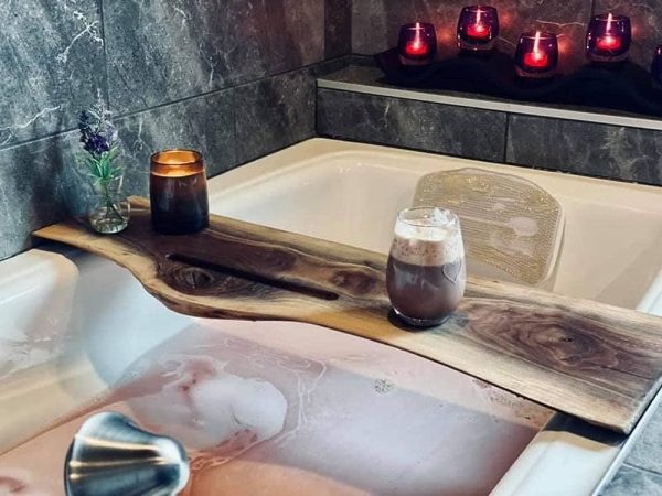 Walnut Live Edge Bathtub Tray , Bath Caddy