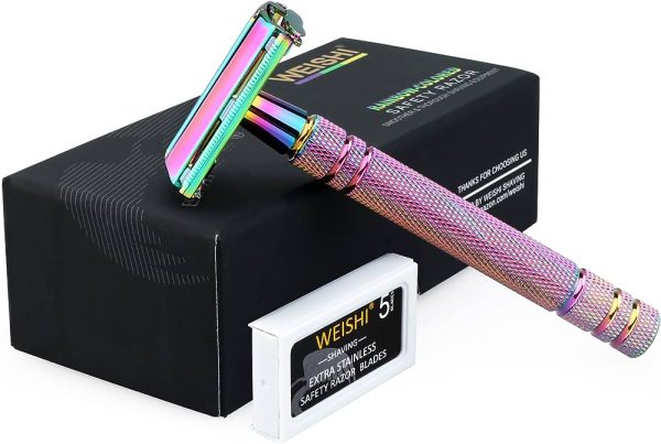 Weishi Elegant Rainbow Color Butterfly Open Long Handle Double Edge
