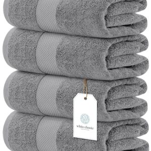 White Classic Luxury Cotton Bath Towels Large