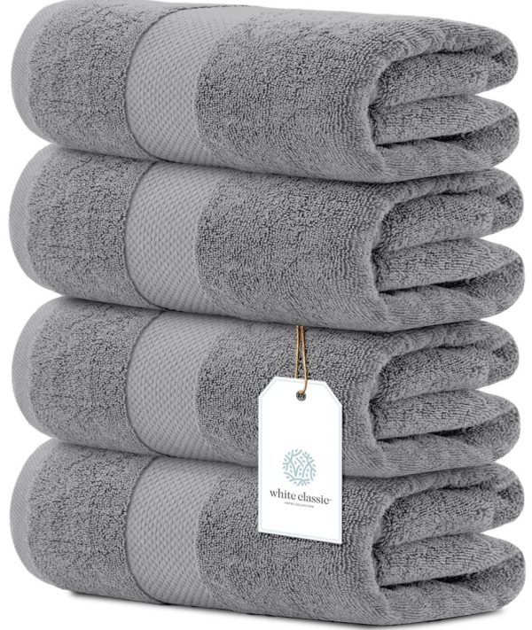 White Classic Luxury Cotton Bath Towels Large