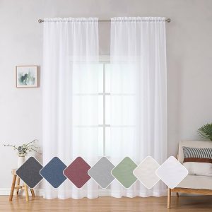 Window White Sheer Curtains 84 Inches Length 2 Panels Set