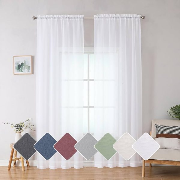Window White Sheer Curtains 84 Inches Length 2 Panels Set