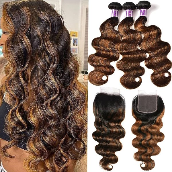 WOME Brazilian Remy Hair 3 Bundles Body Wave Hair Weaves With 4x4 Lace