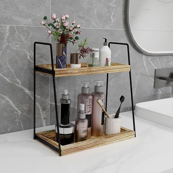 Wood Bathroom Counter Shelf Organizer