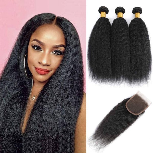 XiaoYuan Brazilian Yaki Straight Hair 3 Bundles with three part closure