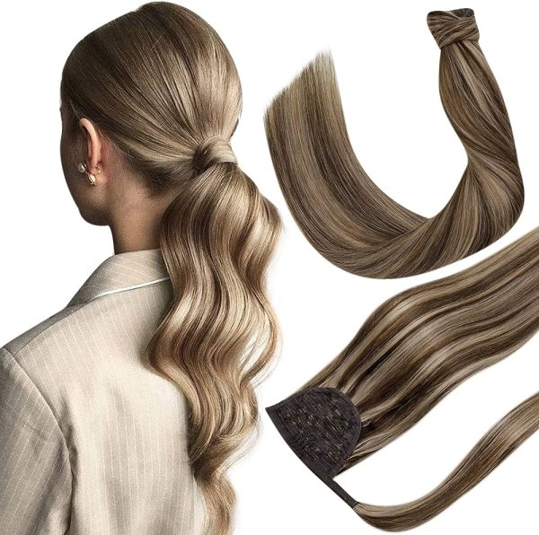 Youngsee 14inch Hair Extensions Ponytail Warp Around Dark Honey Blonde