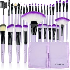 Yuwaku Makeup Brush 32pcs, Purple Professional Make Up Brushes Set