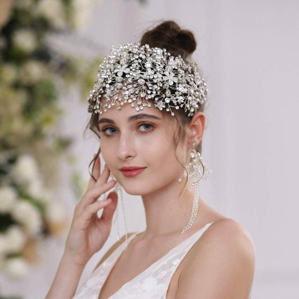ZHENM Silver Wedding Headband for Brides Bridal Headpiece